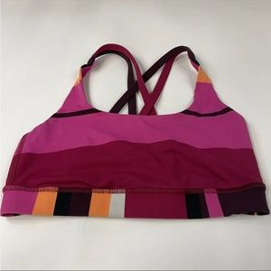 Lululemon Sports Bra Size 4 Strappy Purple Pink Striped No Wire #1492